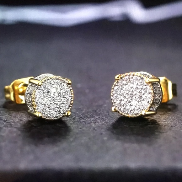 Two tone gold silver men round earrings